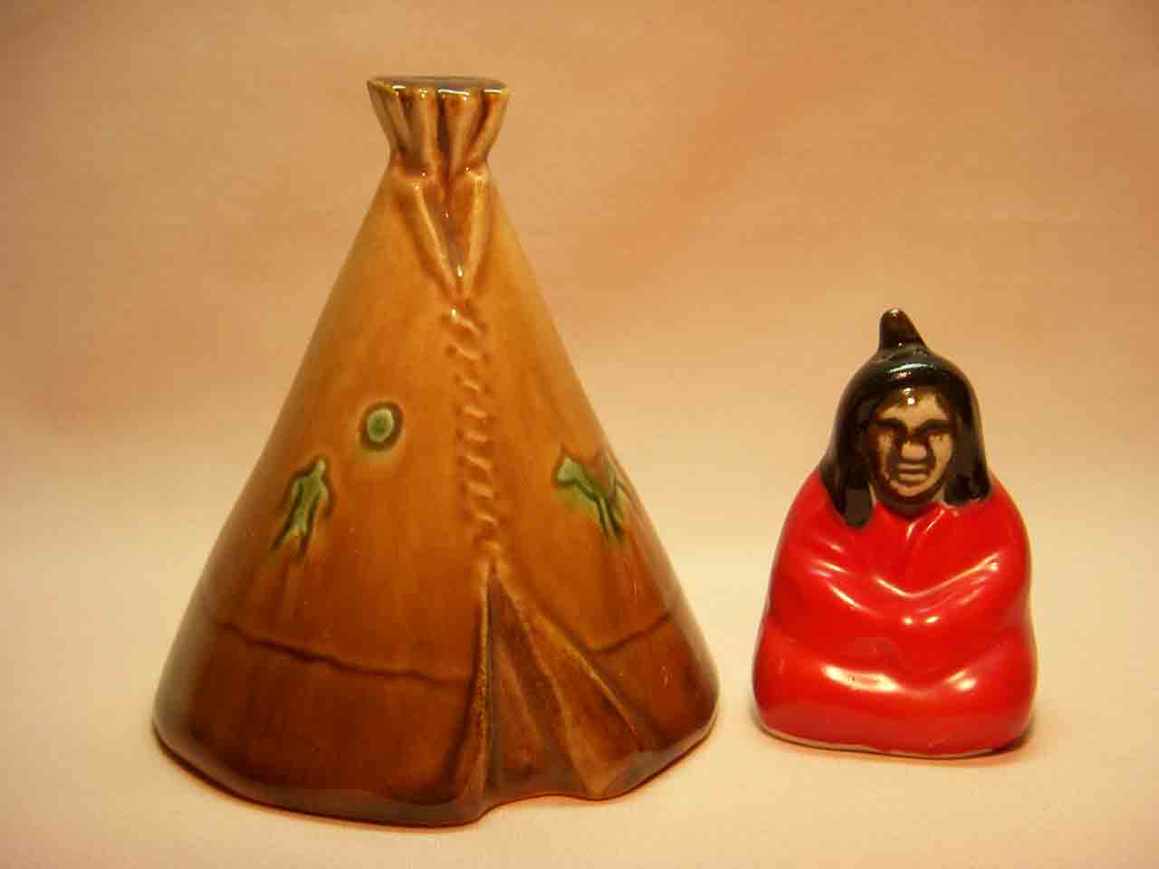 Vallona Starr Native American Indian with tepee salt and pepper shakers
