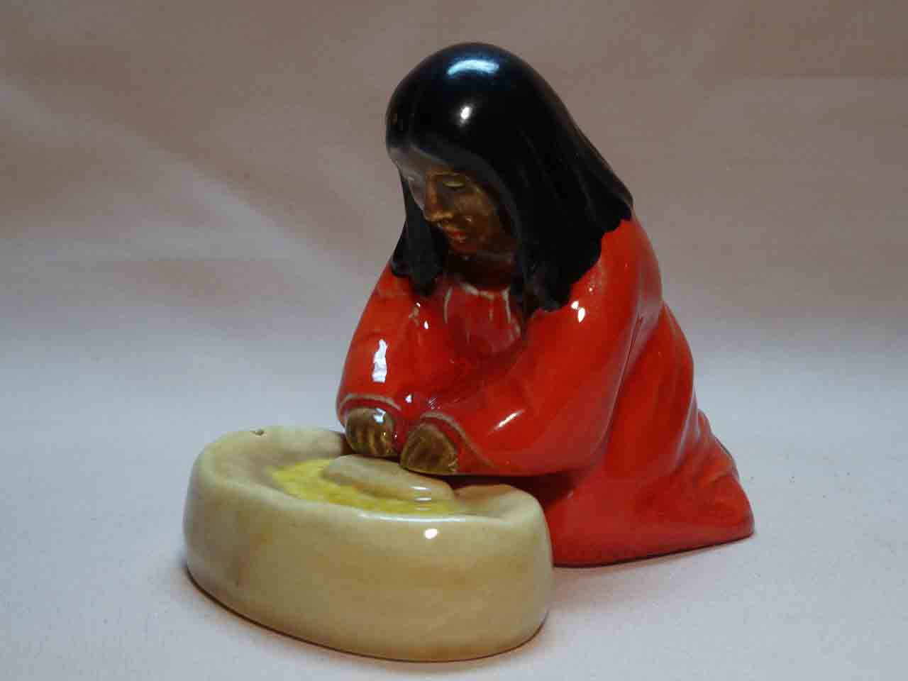 Vallona Starr Native American Indian woman grinding corn salt and pepper shakers