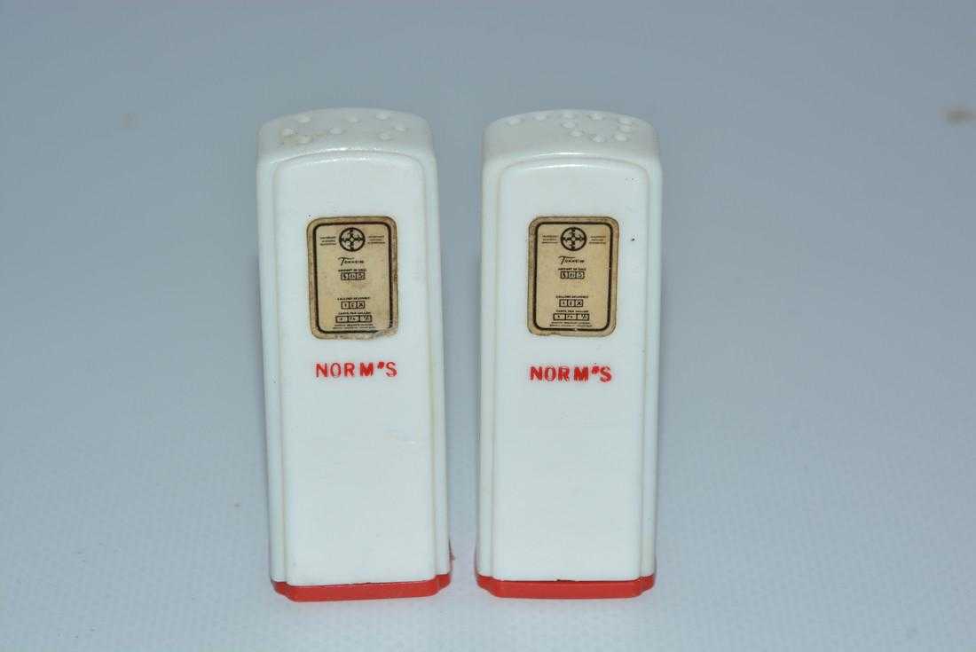 Plastic advertising gas pumps salt and pepper shakers - Norm's