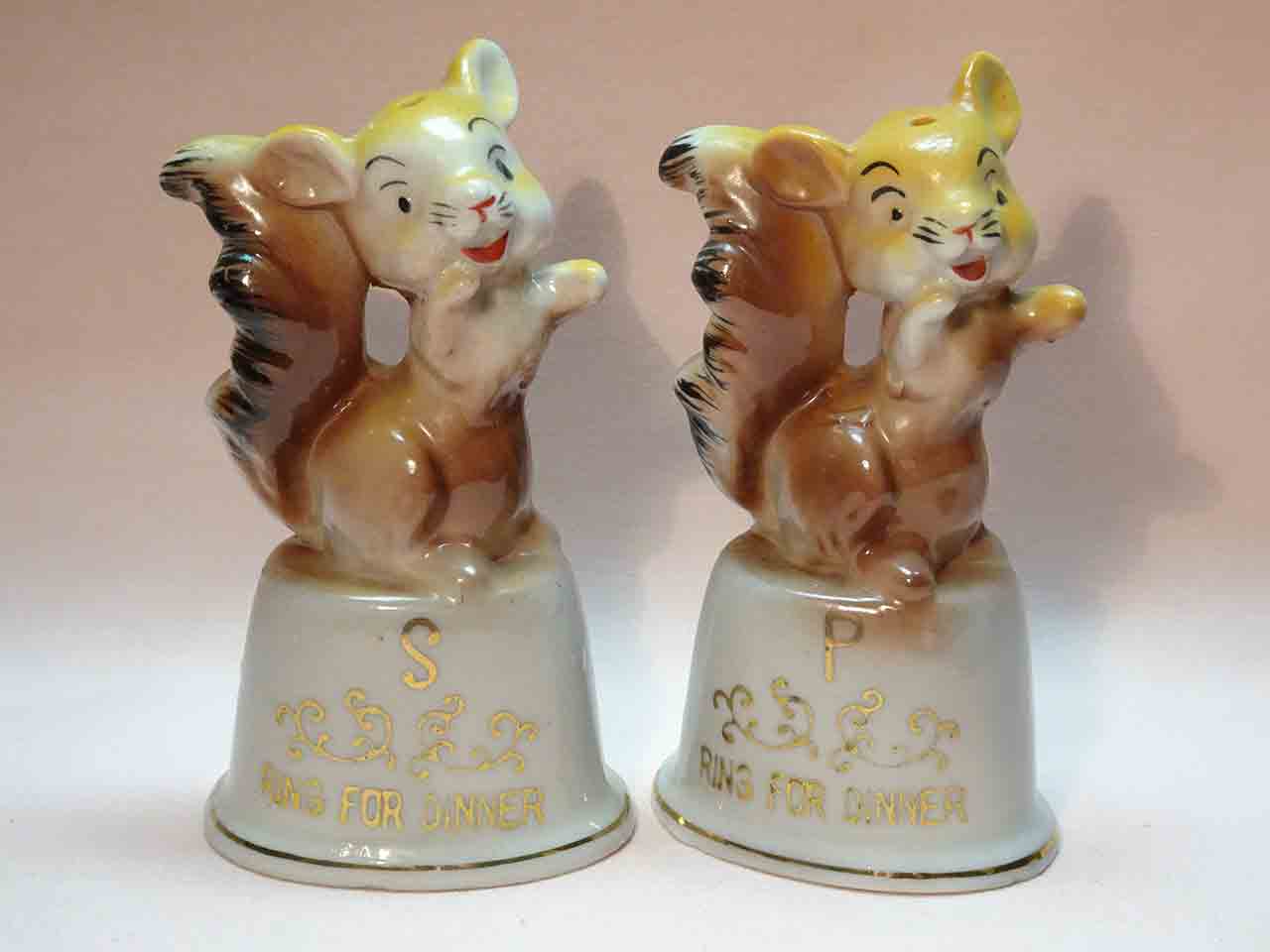 Squirrels on dinner bells salt and pepper shakers