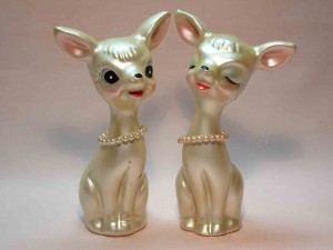 Deer with pearl necklaces salt and pepper shakers
