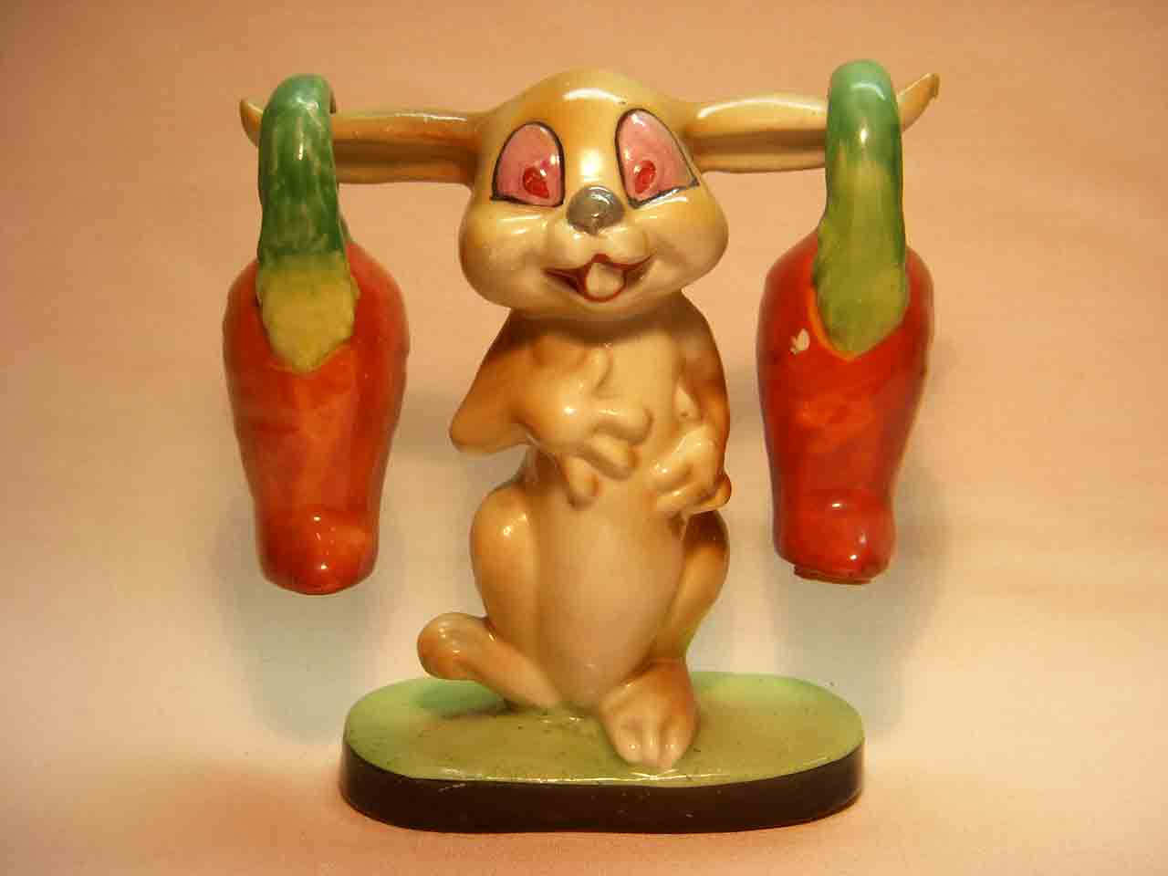 Rabbit with carrots hanging from ears salt and pepper shaker