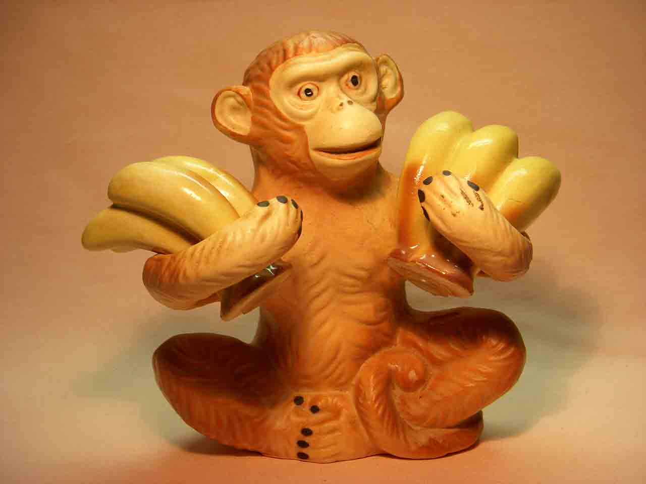 Monkey holding bananas salt and pepper shaker