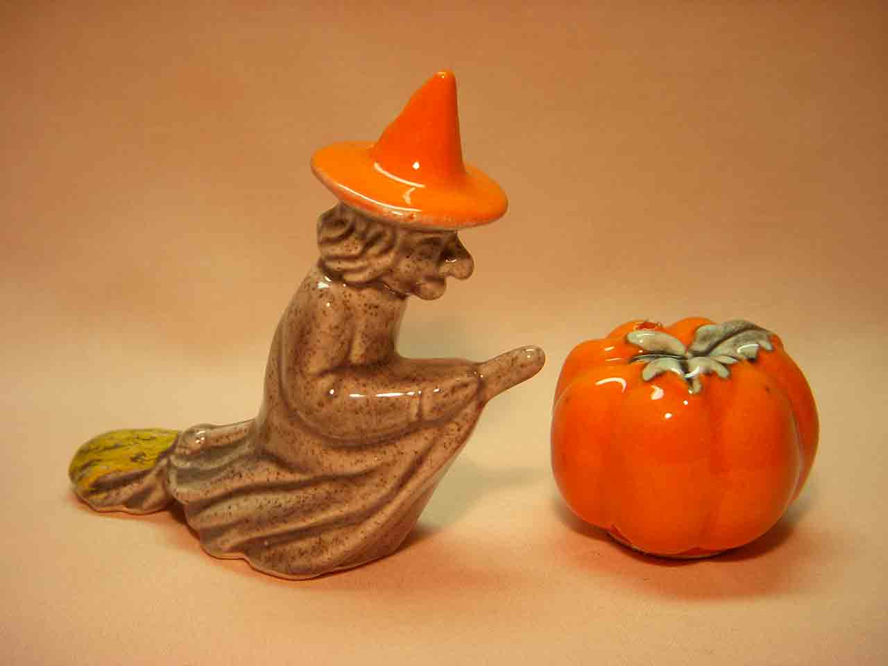 Go with Halloween witch with pumpkin salt and pepper shaker