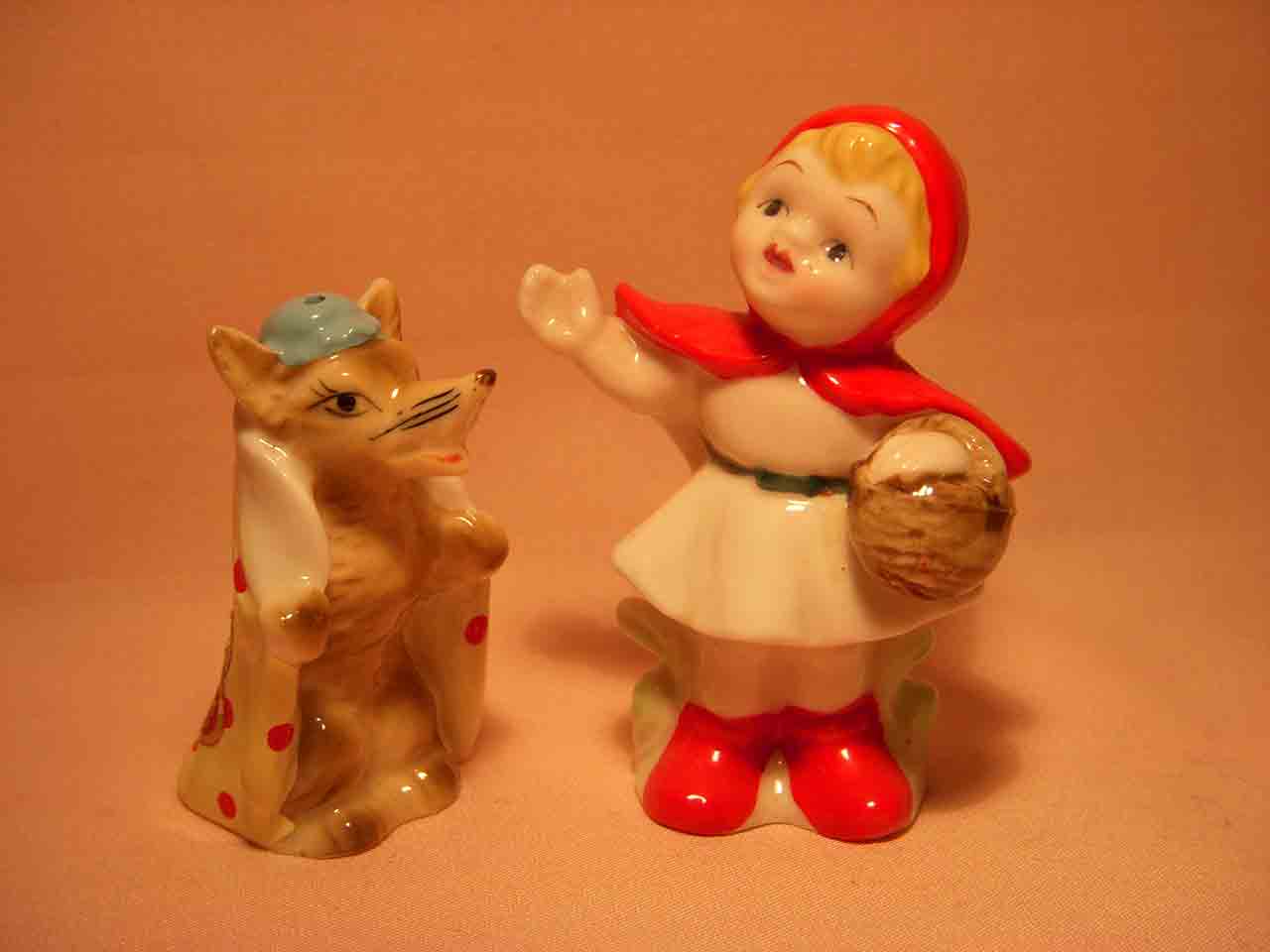 Miniature Bone China Little Red Riding Hood nursery rhyme salt and pepper shaker