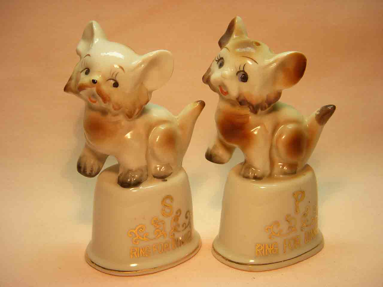 Vintage dogs on dinner bells salt and pepper shakers