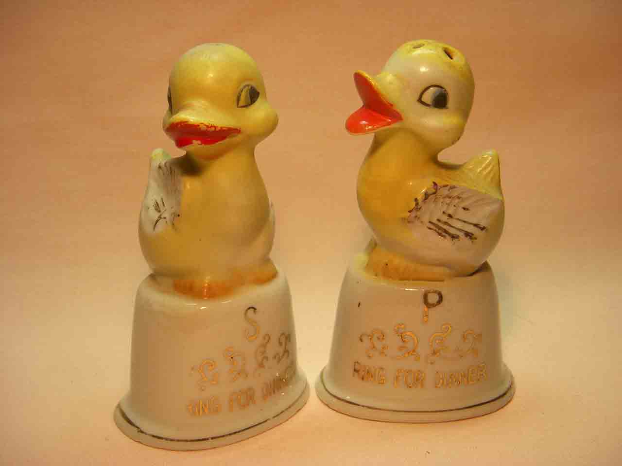 Vintage ducks on dinner bells salt and pepper shakers
