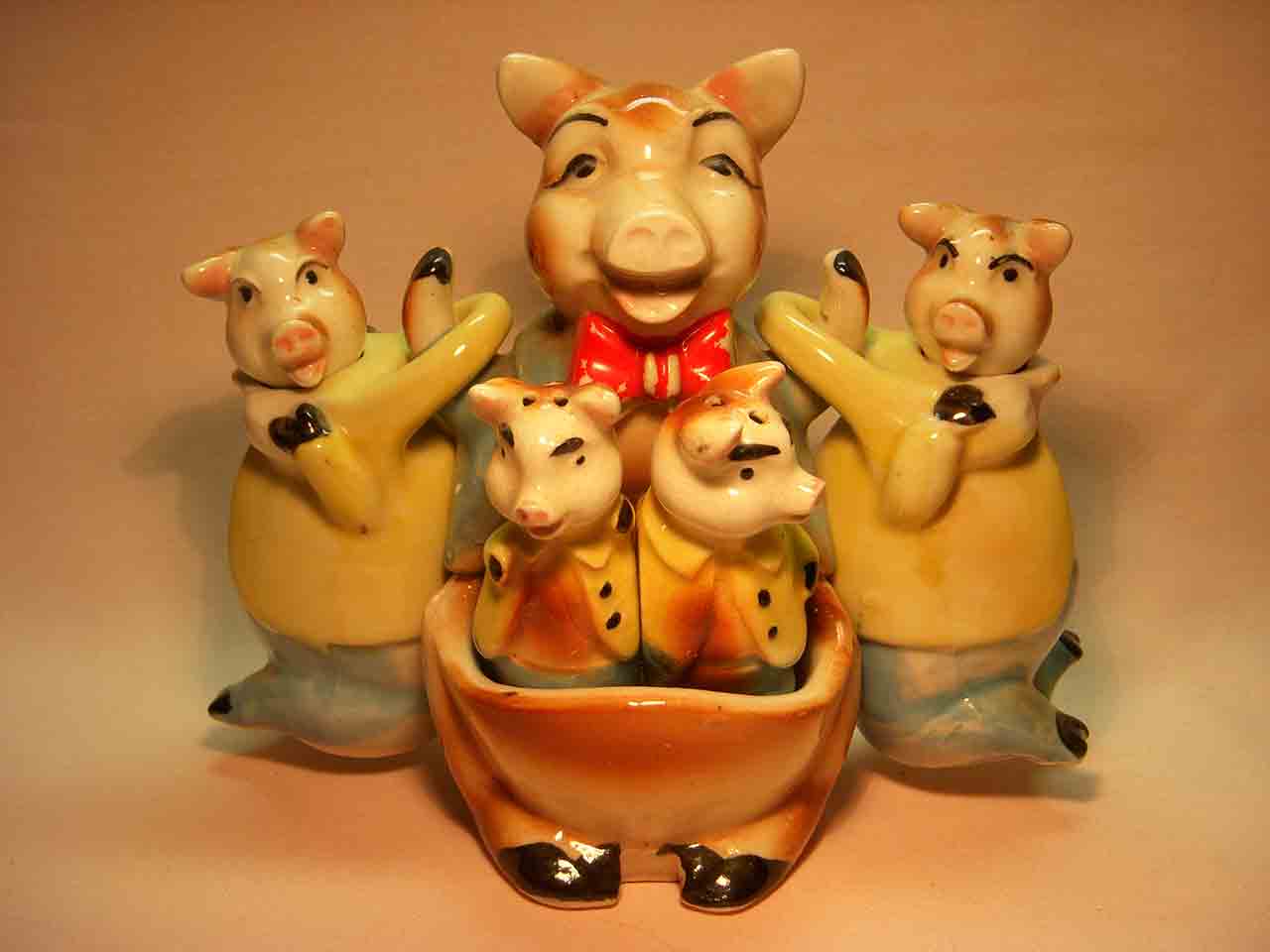 Pig family hanger salt and pepper shakers with oil and vinegar
