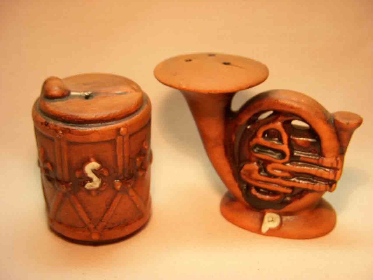 Drum and french horn salt and pepper shakers