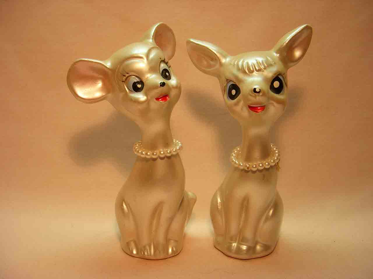 Mouse / mice with pearl necklaces salt and pepper shakers